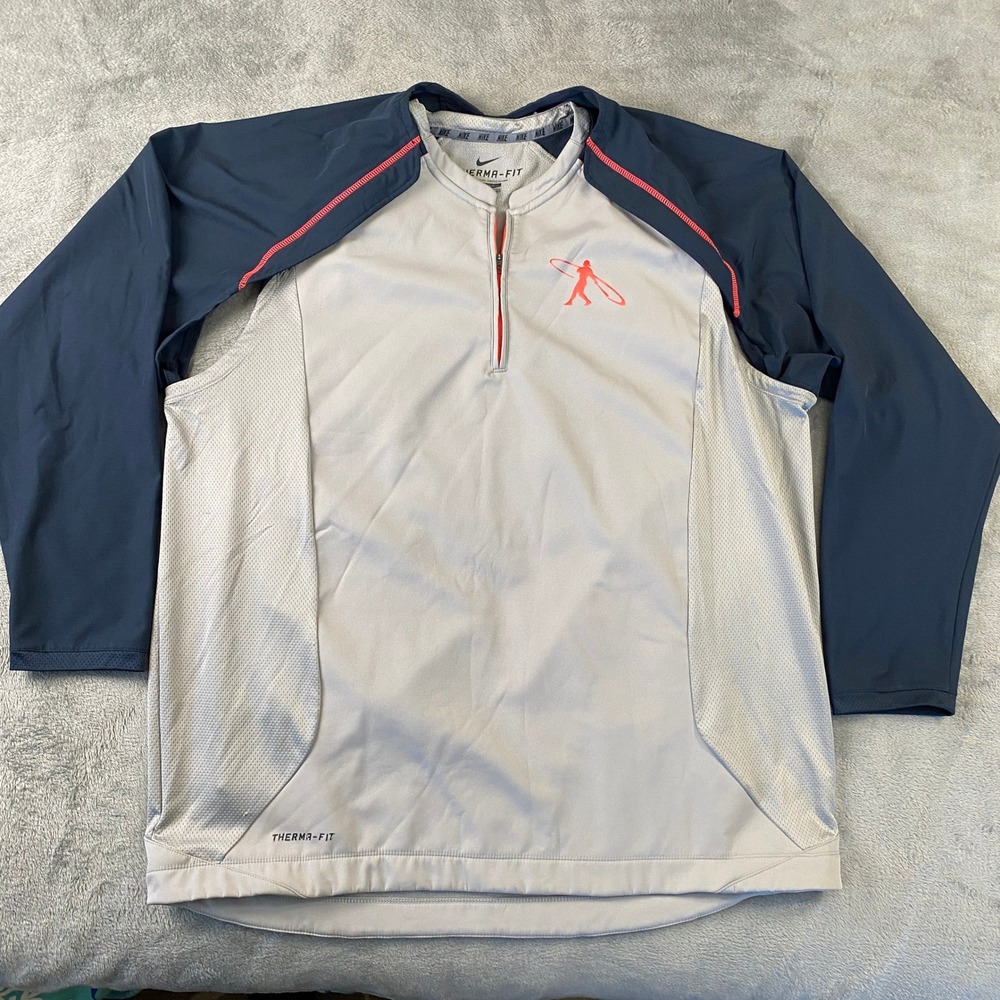 Nike Pullover Convertible Baseball Jacket Men XXL Grey Navy Therma-FIT Removable